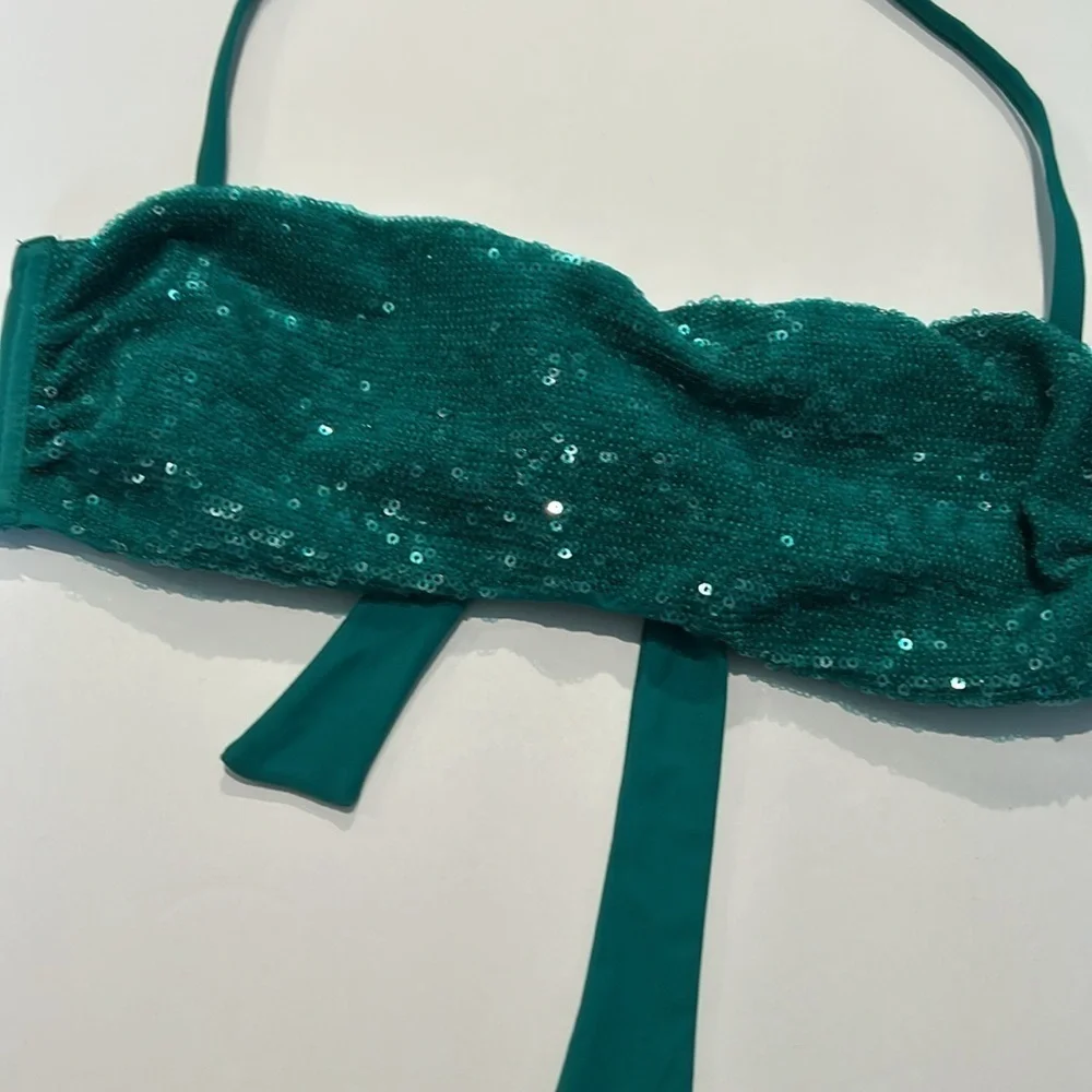 Calzedonia Cobey green sequin swim bikini top size medium